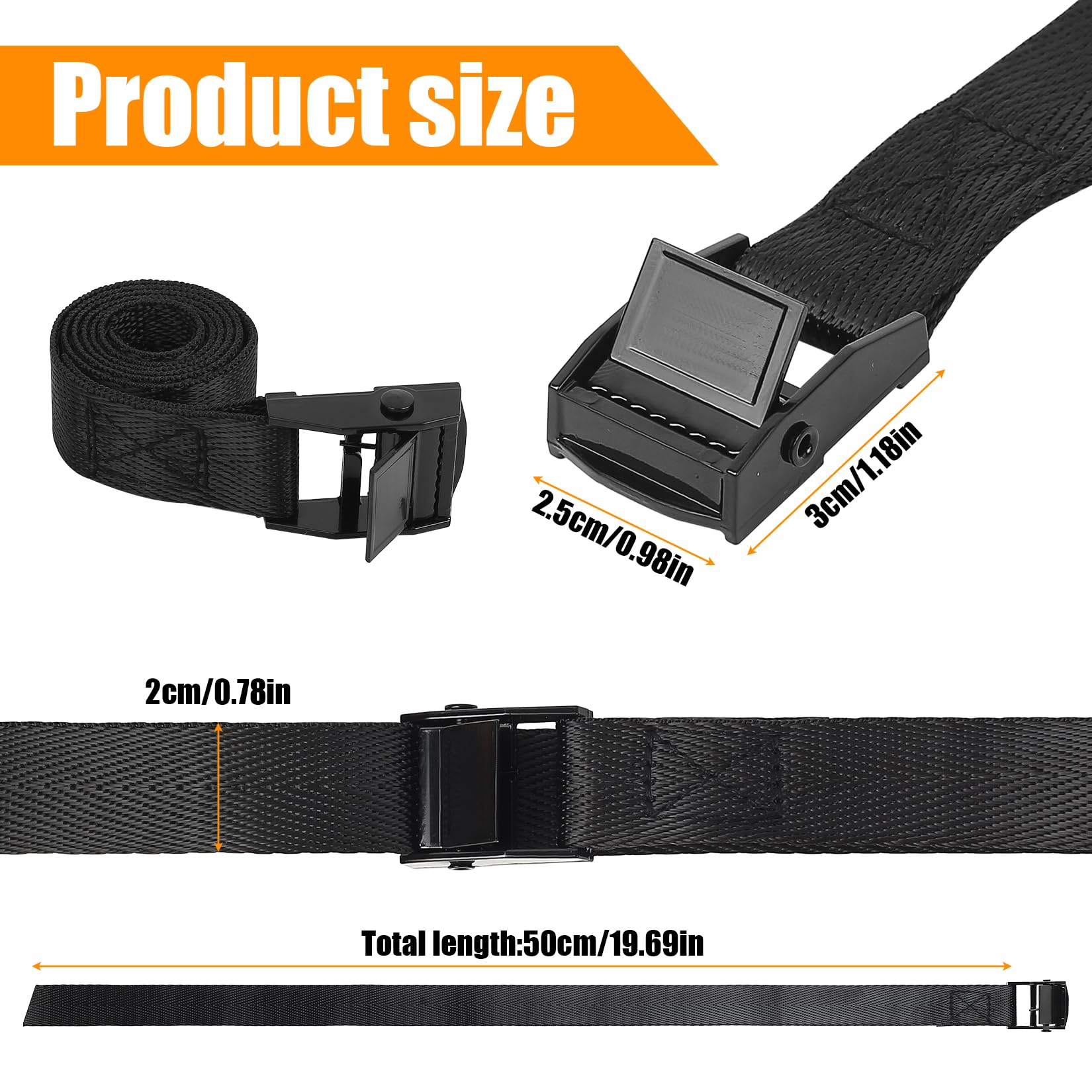 6 Pièces Sangles de Serrage Courtes 20 mm x 50 cm, Sangles d’Arrimage avec Boucle Métallique, Sangles Réglables pour Porte-Vélo, Moto, Bagages, Transport et Fixation - 3