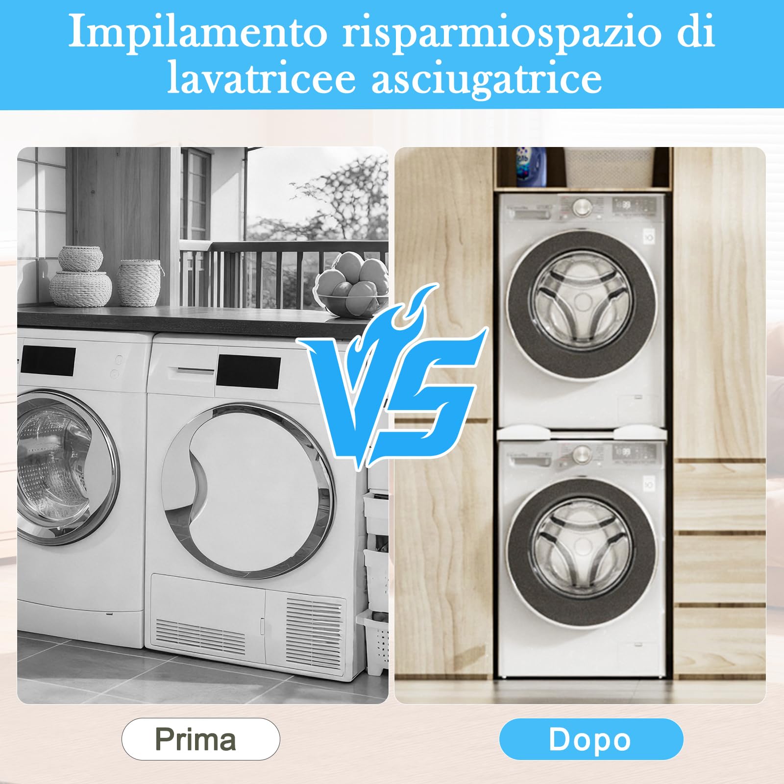 DEWEL Kit Sovrapposizione Lavatrice Asciugatrice Universale 45-70cm 140kg