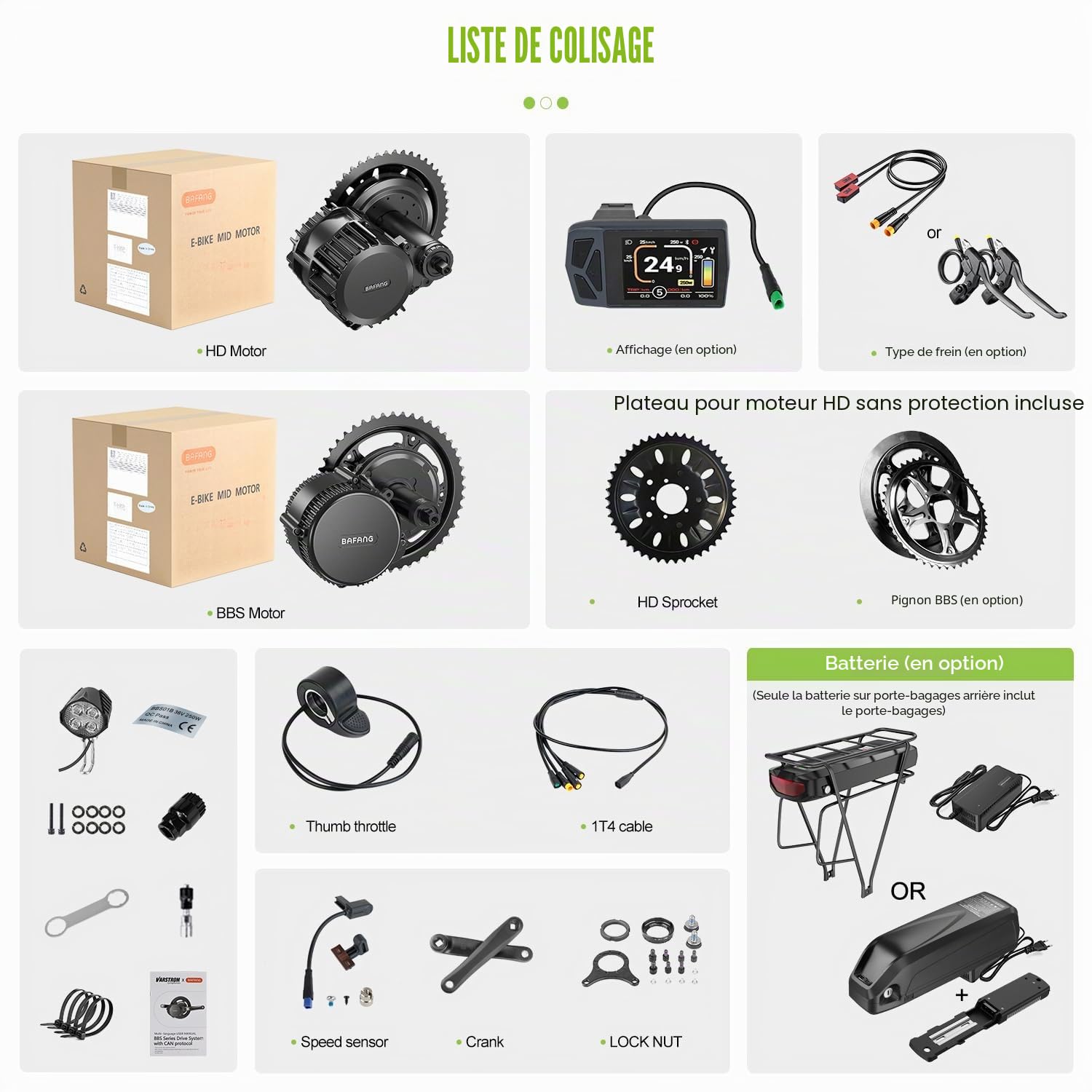 BAFANG BBS01B BBS02B BBS-HD 250W Kit de Moteur Central - Kit de Conversion pour vélo électrique Mid Drive avec Batterie (en Option) et écran LCD, 36V 48V 52V, protocole Can