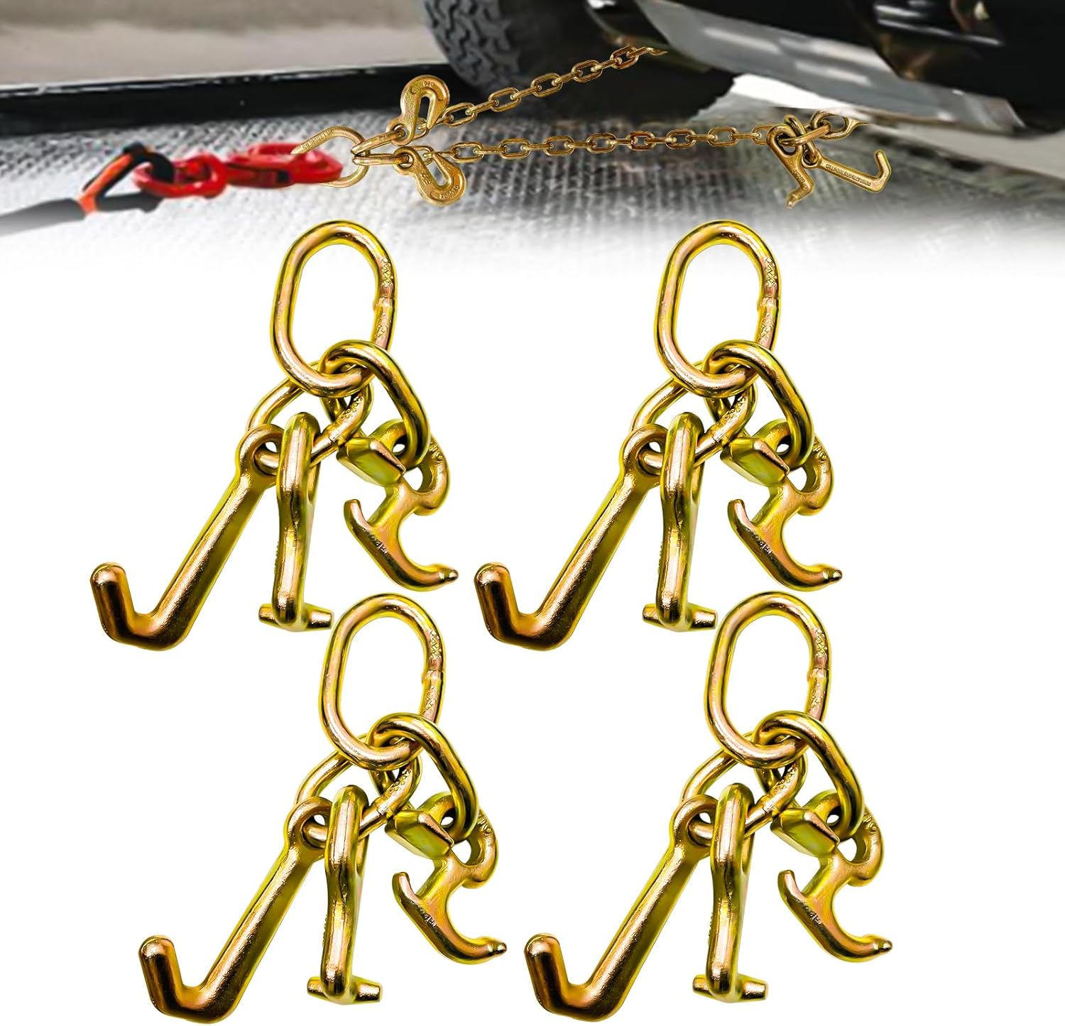 RTJ Cluster Hooks 5400LBS, Towing Tie Down Cluster Hook 5/16", G70 Tow Bridle Hook Truck Accessories Equipment, J Hooks Towing Heavy Duty for Car Trucks Hauler Wrecker（4PC）