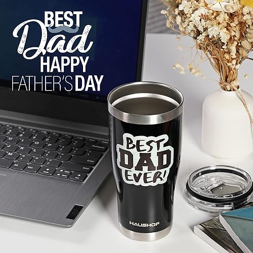 Miniatura 5 de HAUSHOF Vaso para el Día del Padre, regalos de cumpleaños para papá de parte de hija, hijo, esposa, vaso de acero inoxidable de 20 onzas, regalos