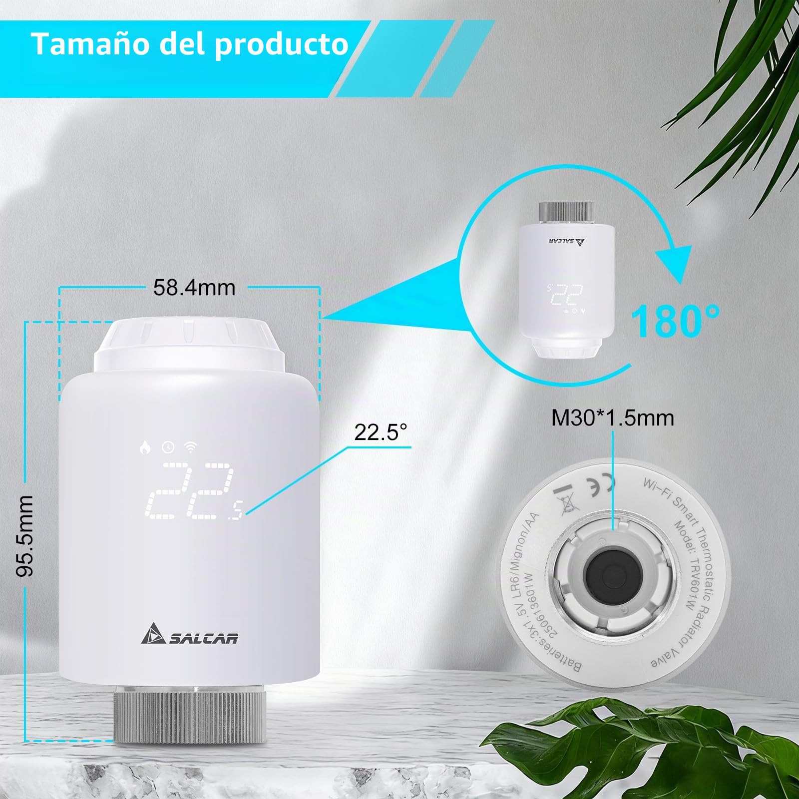 SALCAR Pack de 3 Cabezal Termostático Inteligente WiFi Conexión Directa Termostato Calefaccion Compatible con Amazon Alexa & Google Assistant Programable Tuya Termostato para Radiador