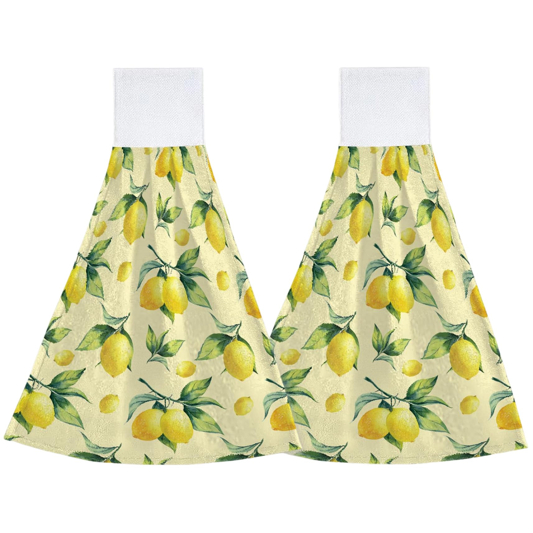 Vervevum 2Pcs Hand Towels with Hanging Loops, Absorbent Soft Kitchen Hand Towels, Decorative Lemon Leaf Home Essentials for Kitchen, Bathroom, with Hanging Loop