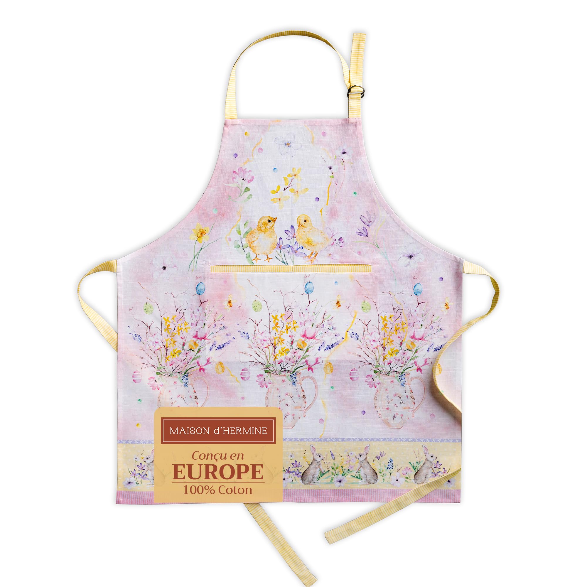 Maison d' Hermine Schürze, 100% Baumwolle, 1 Stück, verstellbarer Nackenriemen, Schürze mit Mitteltasche und langen Bändern für Damen, Herren, Koch