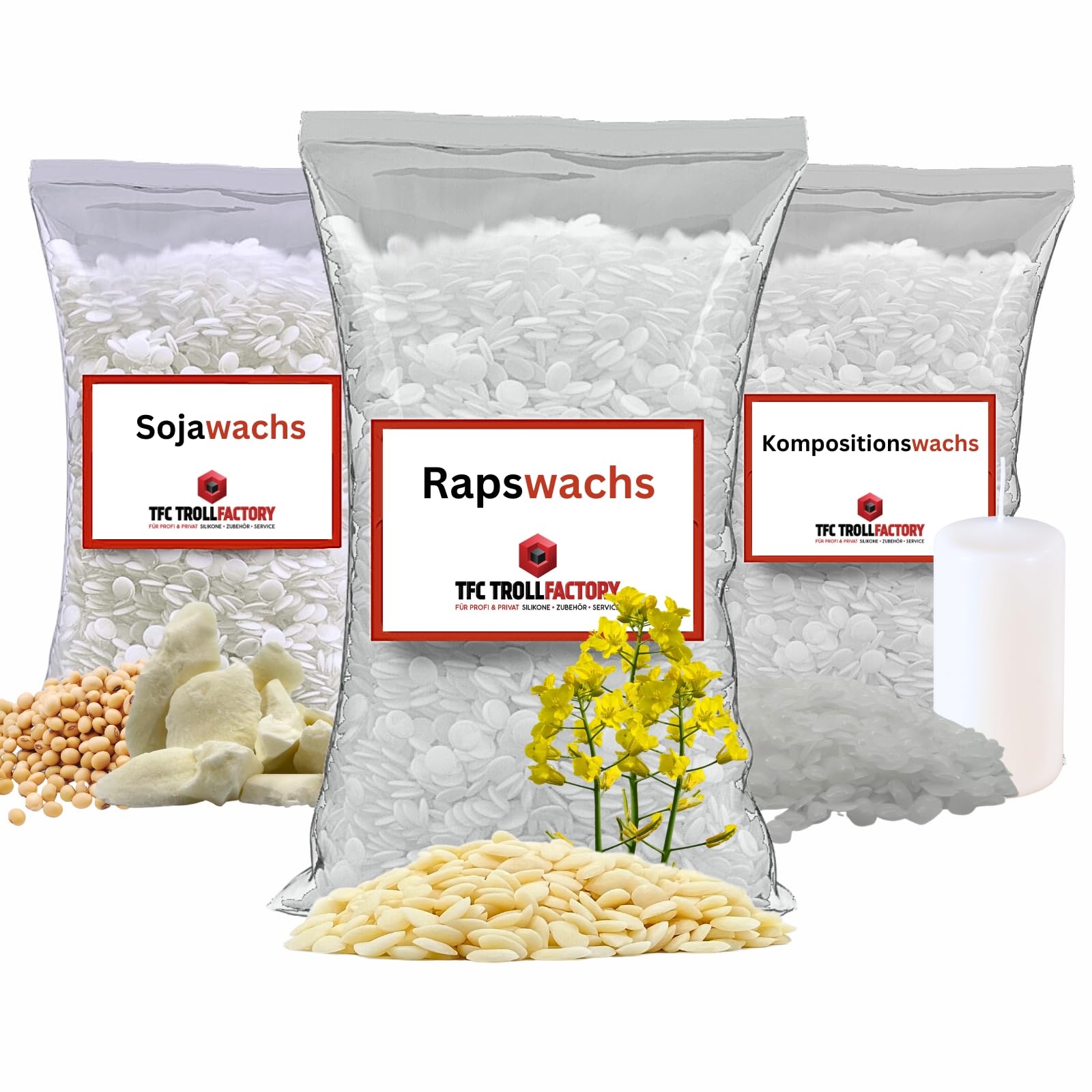 TFC Rapswachs 10kg - Premium Kerzenwachs zum Gießen und Gestalten - Ideal für Duftkerzen und DIY Kerzen Sets - Biologisch Abbaubar