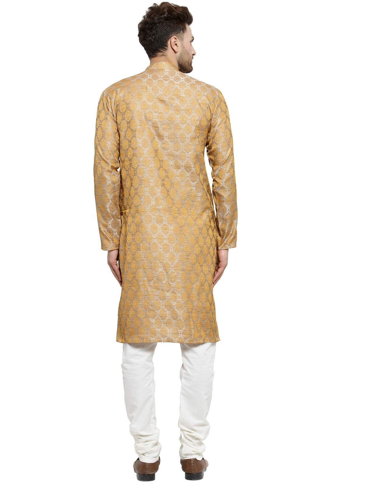 Jompers Men's Jacquard Silk Kurta And Pyjama(Silver,Xl)