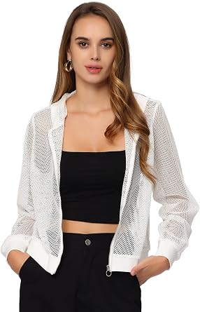 Allegra K Mesh Sheer Jacket for Women Long Sleeve Hoodie Zipper Up Lightweight Casual Outwear Night Out Party Outfit