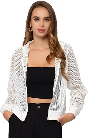 Allegra K Mesh Sheer Jacket for Women Long Sleeve Hoodie Zipper Up Lightweight Casual Outwear