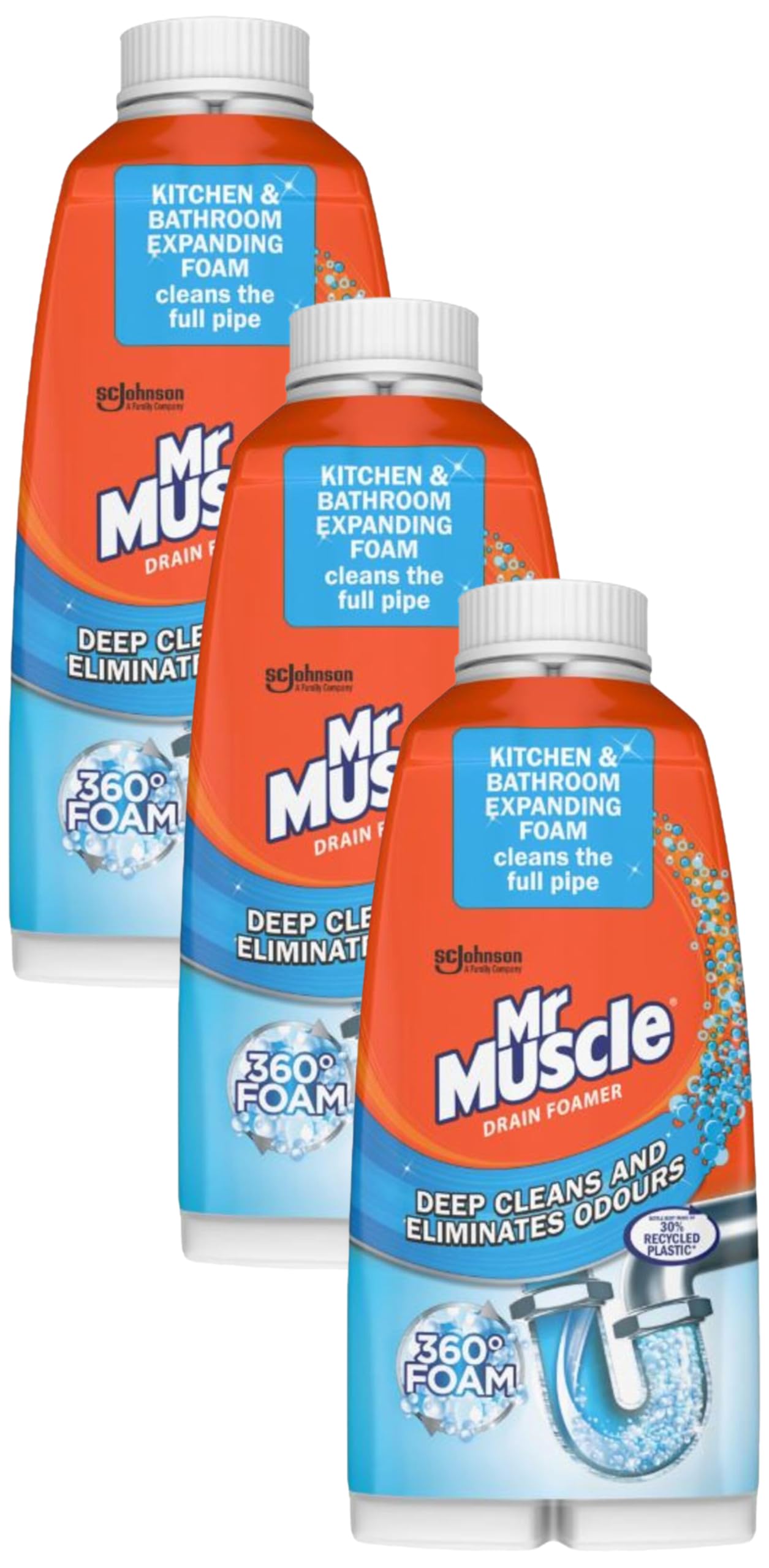 Mr Muscle Drain Foamer, Drain Cleaning Foam to Unblock & Eliminate Odour, 500 ml (Pack of 3)