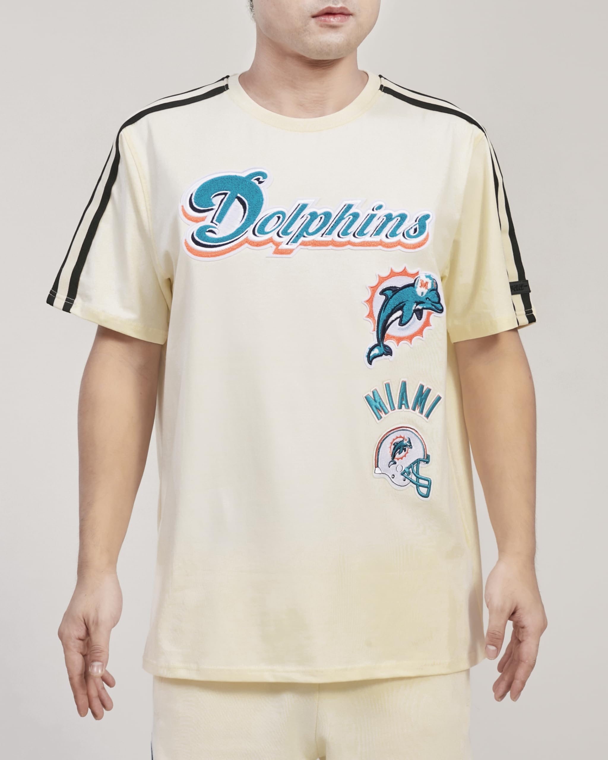 Pro Standard Mens NFL Miami Dolphins Retro Classics Taping Tee Eggshell/Black L — image 1