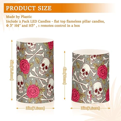 Miniatura 3 de MCHIVER Juego de 2 velas sin llama con temporizador remoto, funciona con pilas, velas eléctricas con diseño de calavera para bodas, Halloween,