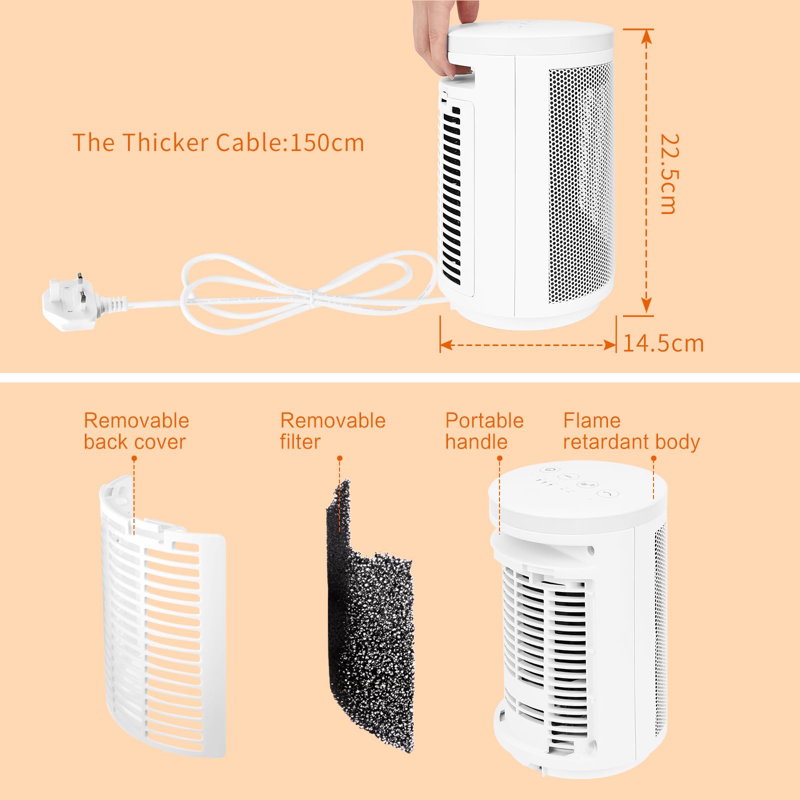 MYCARBON Radiateur Soufflant avec Télécommande Chauffage d’appoint Chauffage Soufflant Basse Consommation pour Salle de Bain, Chambre, 900W/1500W, Oscillation 60°, Thermostat 18℃/23℃/28℃, 8h Timer