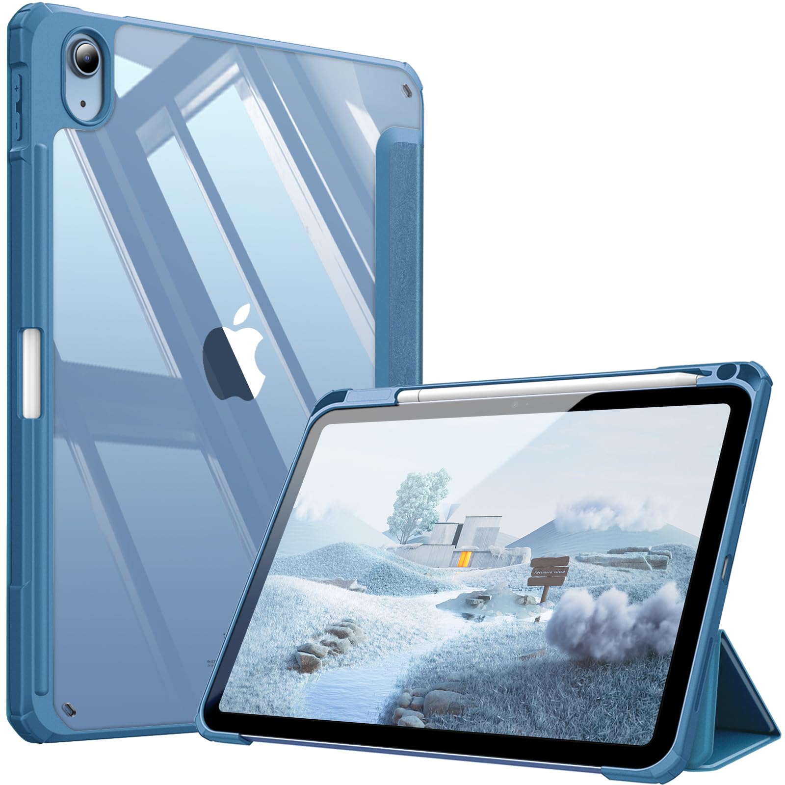 Fintie Hybrid Hülle für iPad (A16) 11 Generation 11 Zoll 2025, iPad 10 Generation 10.9 Zoll 2022 mit Stifthalter - Stoßfeste Schutzhülle mit transparenter Hartschale auf der Rückseite, Dunstblau