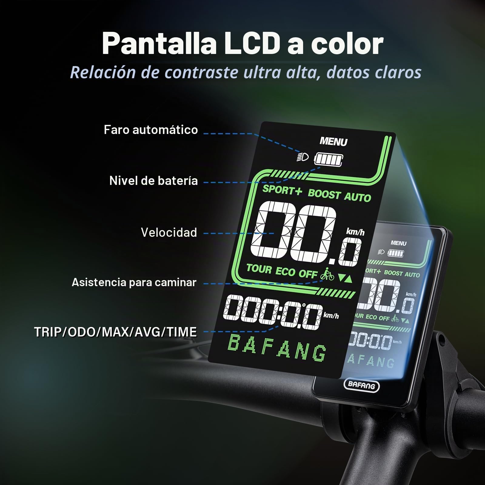 BAFANG Pantalla para Bicicleta Ebike para M620, M600, M560, M510, M420 Motores centrales, Pantalla de Bicicleta eléctrica con protocolo Pas Can 0-5/0-9