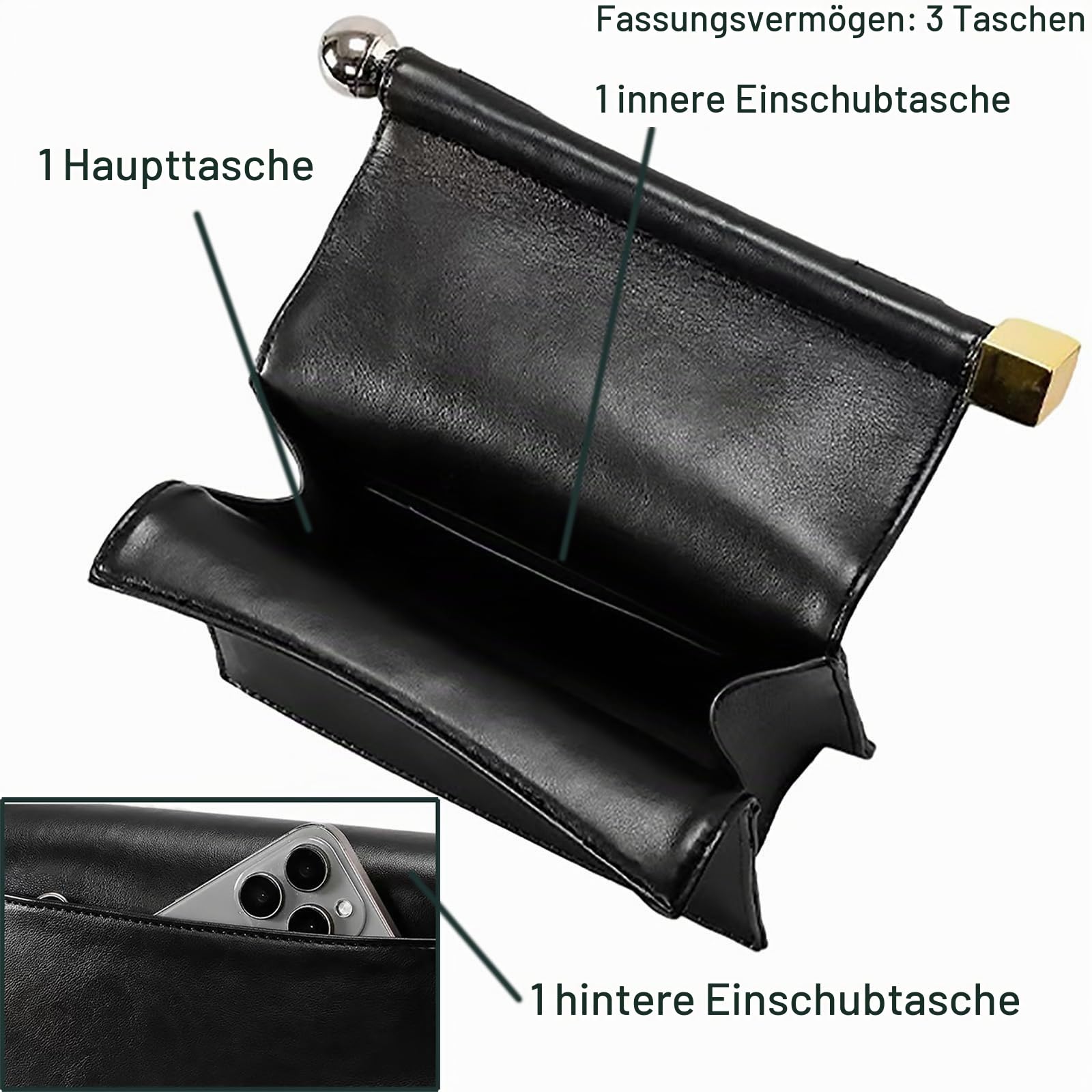 Hecatombic Abendtasche Aus PU-Leder Mit Abnehmbarer Kette Für Damen | Vintage-Umhängetasche Mit Metallkettenriemen – Modische Handtasche