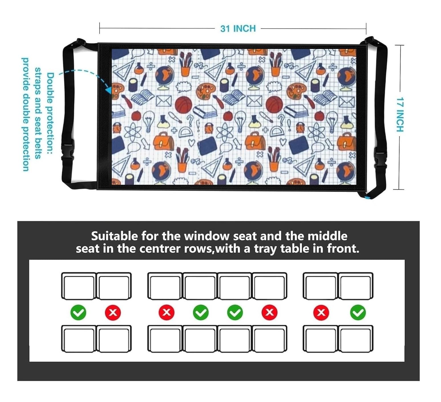 LEX TAVIS® Airplane Seat Extender for Kids Toddler Airplane Bed Baby Hammock Foot Rest for Flying Nap Cot for Flight Kid Plane Footrest Portable Sleeping Mats Child Travel Essentials Accessory. (PRINTED-1) - Image 3 thumbnail