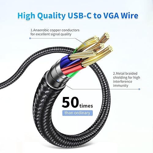 Miniatura 10 de Cable USB C a VGA de 3 pies, cable VGA a USB C para monitor, cable tipo C a VGA, cable USB C a VGA compatible con MacBook ProAir, iPad Pro,
