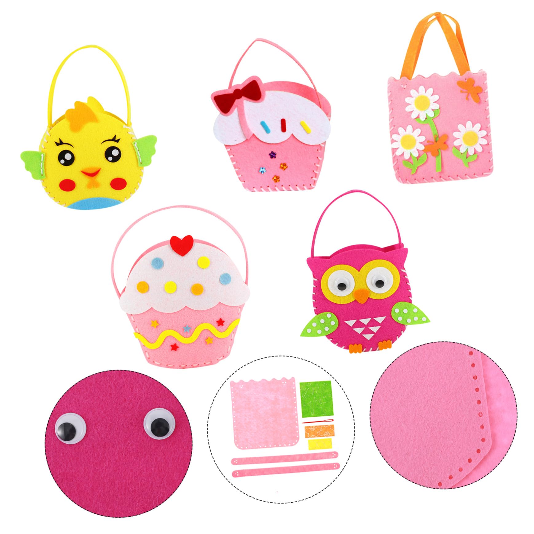 GALPADA 5 juegos Kit Manualidades Bolsas Fieltro sin Tejer Seguro DIY para Principiantes con Divertidos y Material para Coser Manos Pequeñas