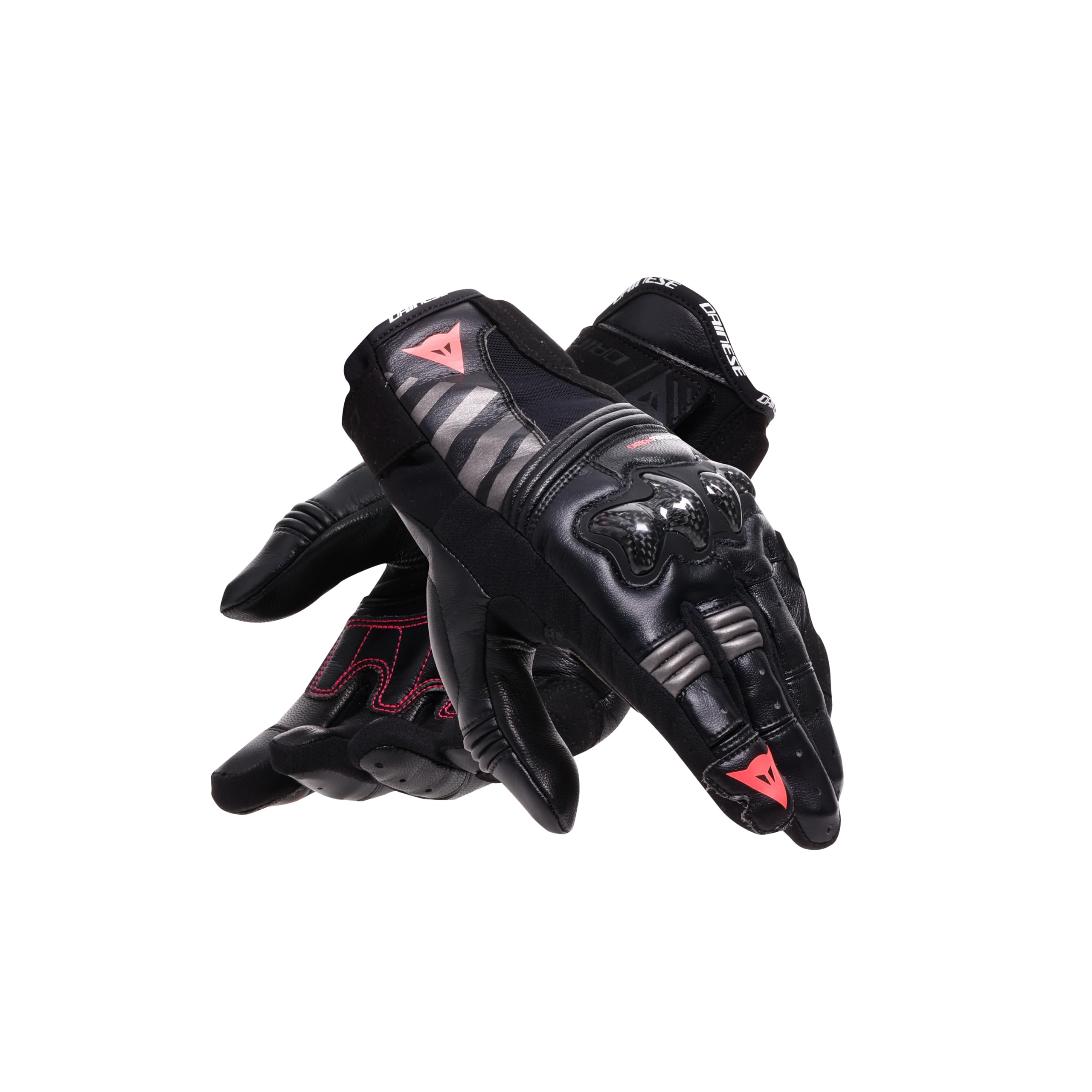 DAINESE Reacto Carbon Short Gloves Wmn, Guanti Moto Corti Donna in Pelle con Protezione Nocche in Carbonio e Imbottiture Palmo e Dita Smart Touch, Per Donna, Black/Fluo Pink, XL