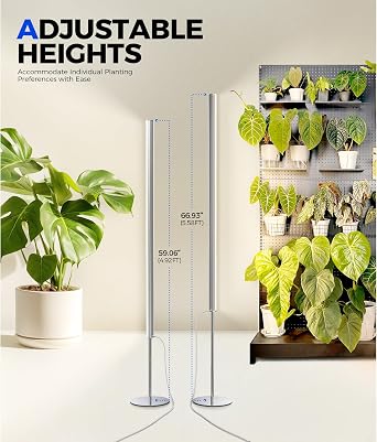 Barrina T1S Vertical Grow Light, 65W Full Spectrum, 5FT-5.6FT Height | Mechanical Timer, High PPFD Grow Lights for Indoor Plants, Standing Side Lighting to Stand, Tall Plants, Foot Switch, Silver