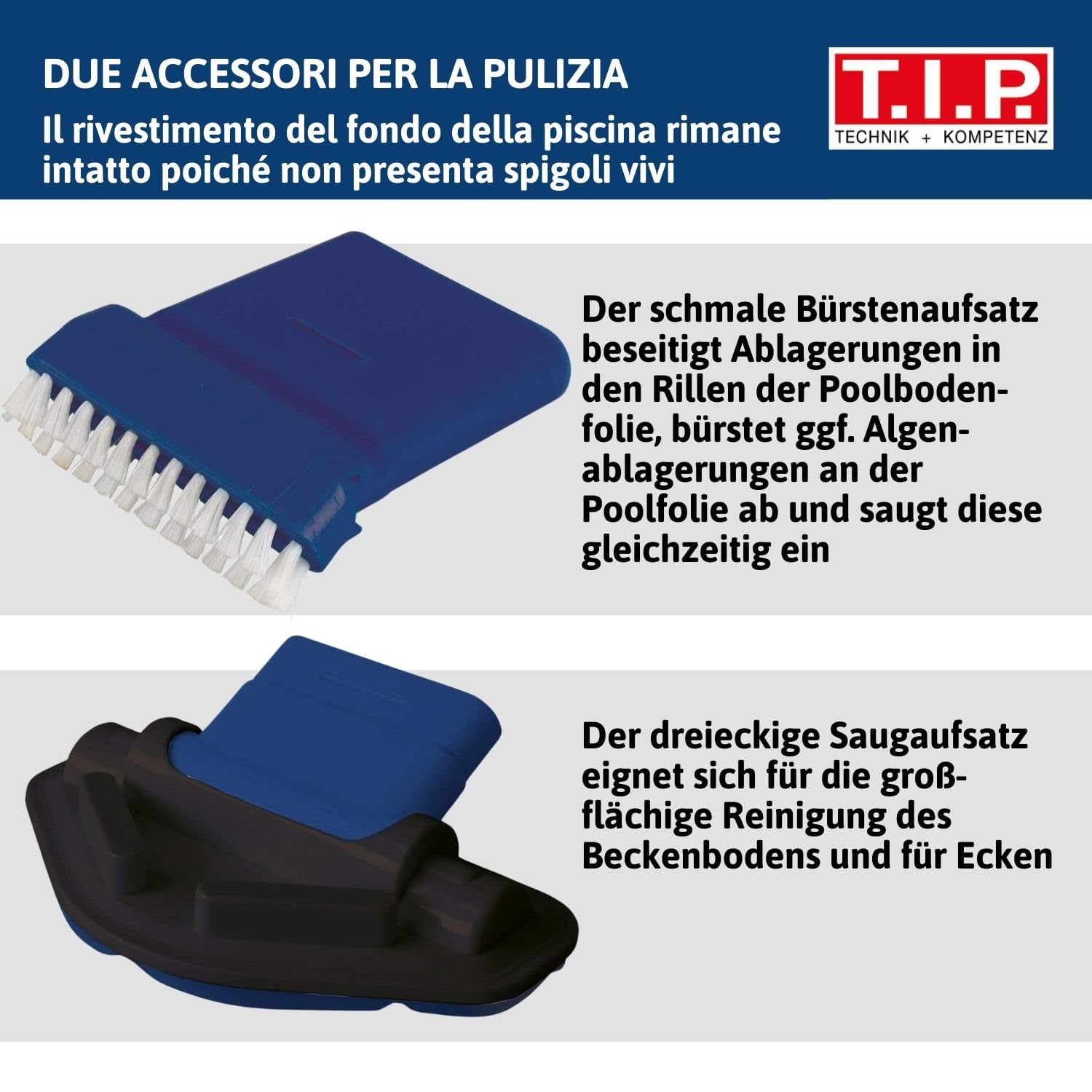 T.I.P. Sweep 2000 30445 - Aspiratore per Piscina a Batteria (9 Watt, 24 l/min, autonomia 50 min, Asta telescopica Max. 2,1 m, Due spazzole, rimozione mirata di Particelle di Sporco)