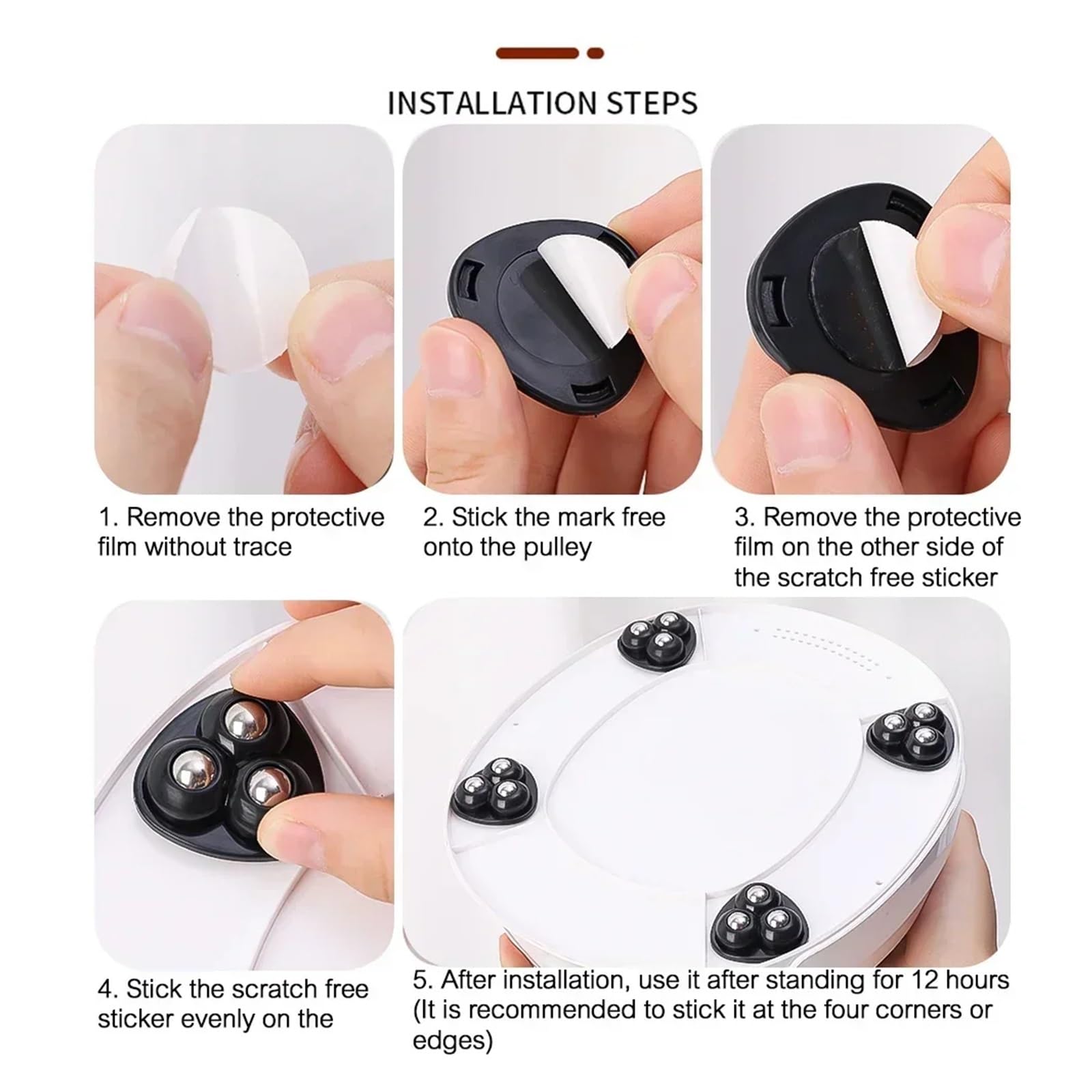 4 szt. Samoprzylepnych kółek samoprzylepnych 360 stopni dla | Stal nierdzewna ABS Płynna mobilność Cichy obrót Bez wiercenia(8pcs Black Round)