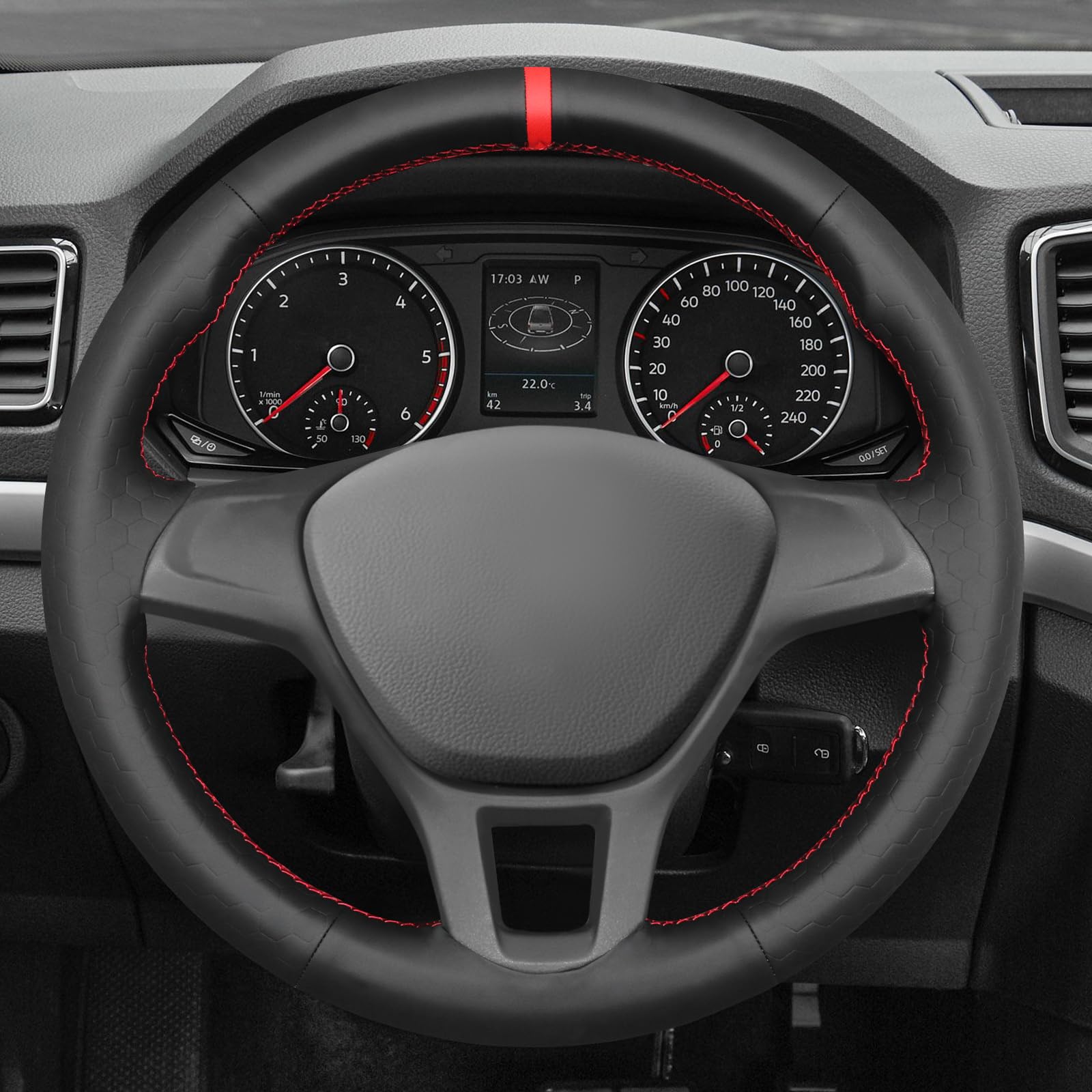 MEWANT Funda para volante de coche cosida a mano para Volkswagen VW Amarok / T6 California / T6 Caravelle / T6 Kombi / T6 Multivan / T6 Transporter accesorios (el volante original es de goma)