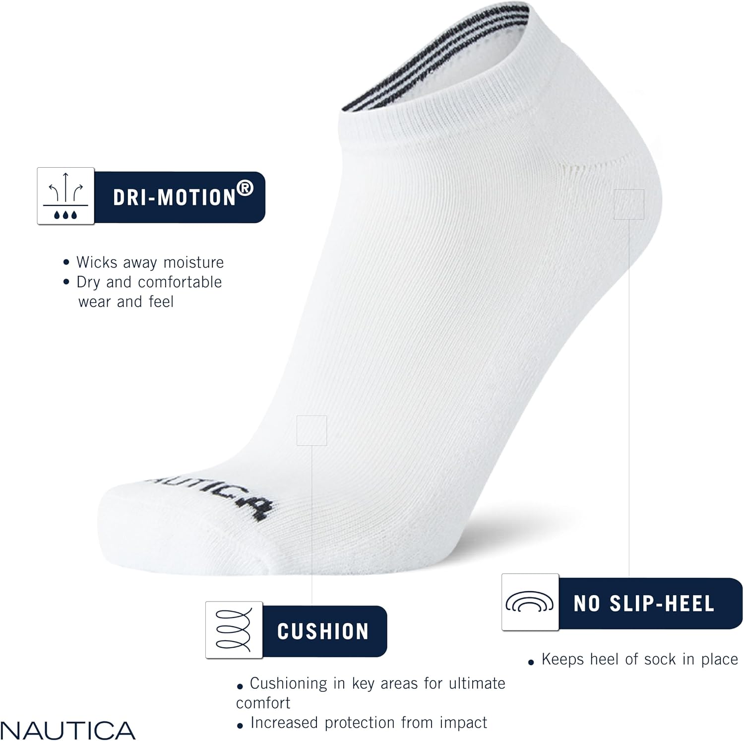 Nautica Mens Low Cut Socks - 8 Pack Soft Stretch Cushioned Athletic Ankle Socks for Men for Sports and Running (Size 6-12.5)