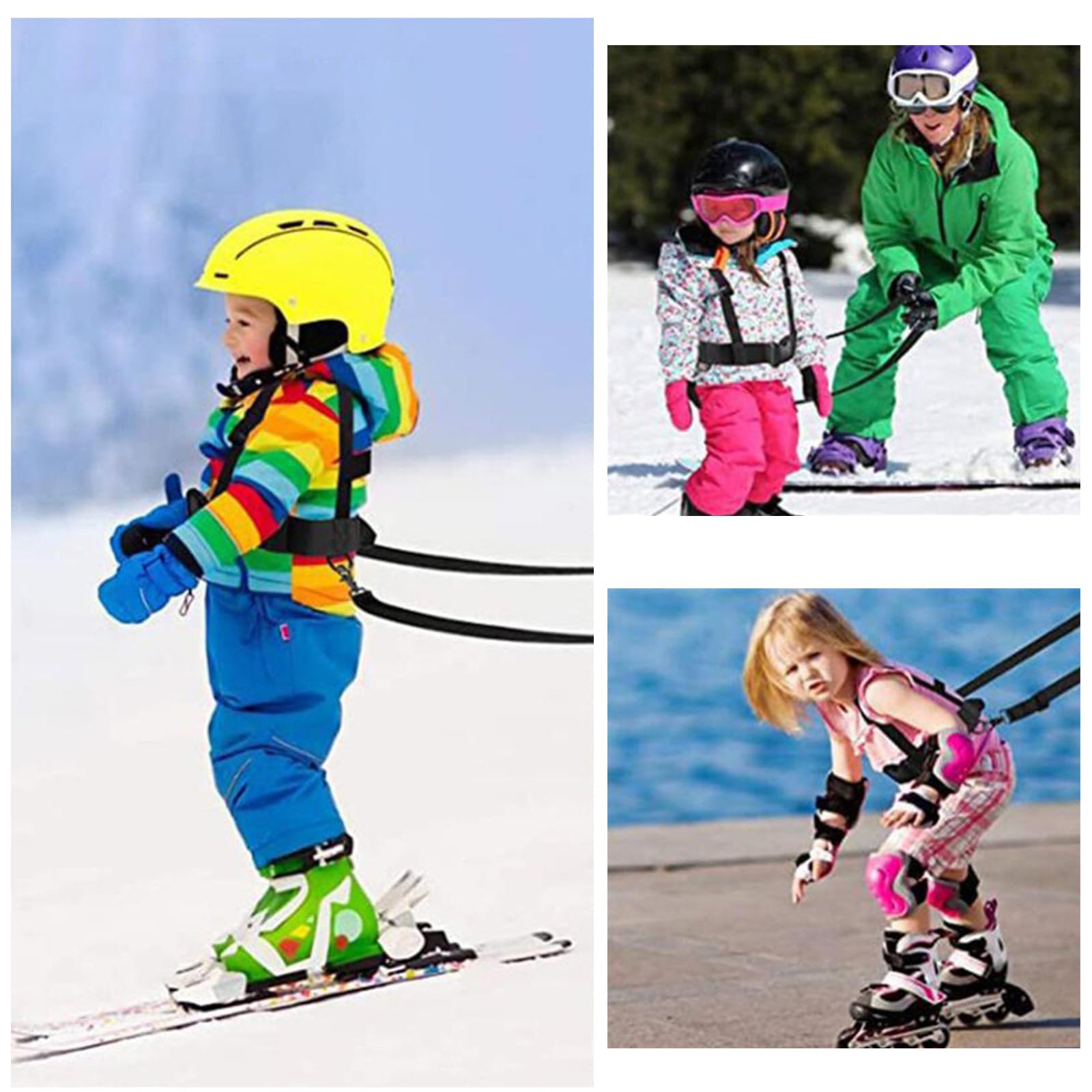 Arnés de Esquí con Correa Extraíble y Bolsa, Arnés de Entrenamiento para Esquí y Snowboard para Niños Niñas Principiantes