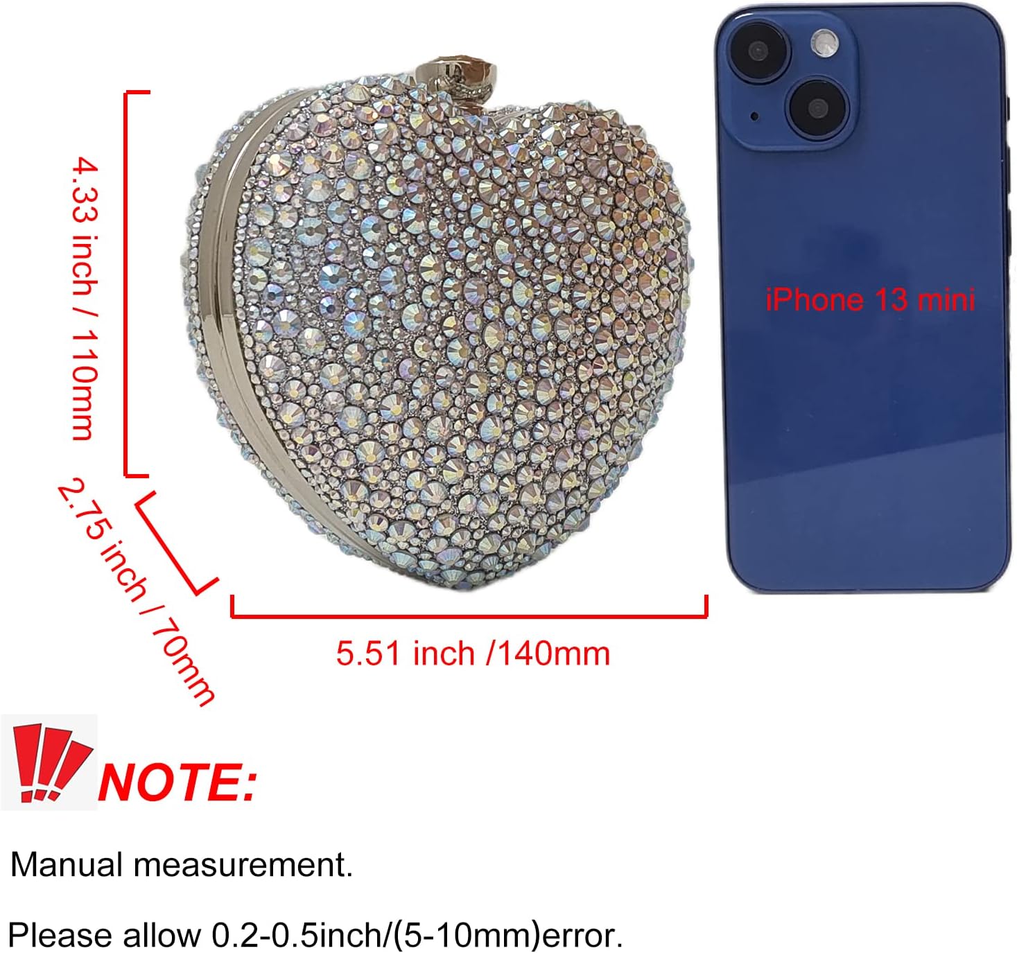 Cute Heart Shape Clutch Purse Mini Love Heart Rhinestone Wedding Handbag Party Women Purse