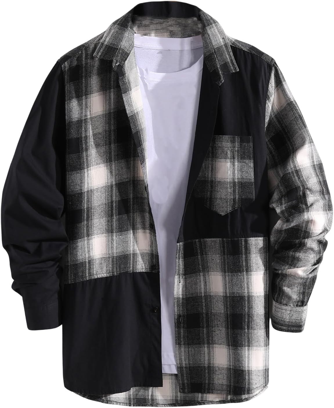 Milumia Men's Plaid Print Button Up Shirts Long Sleeve Collared Shirt Jackets with Pockets