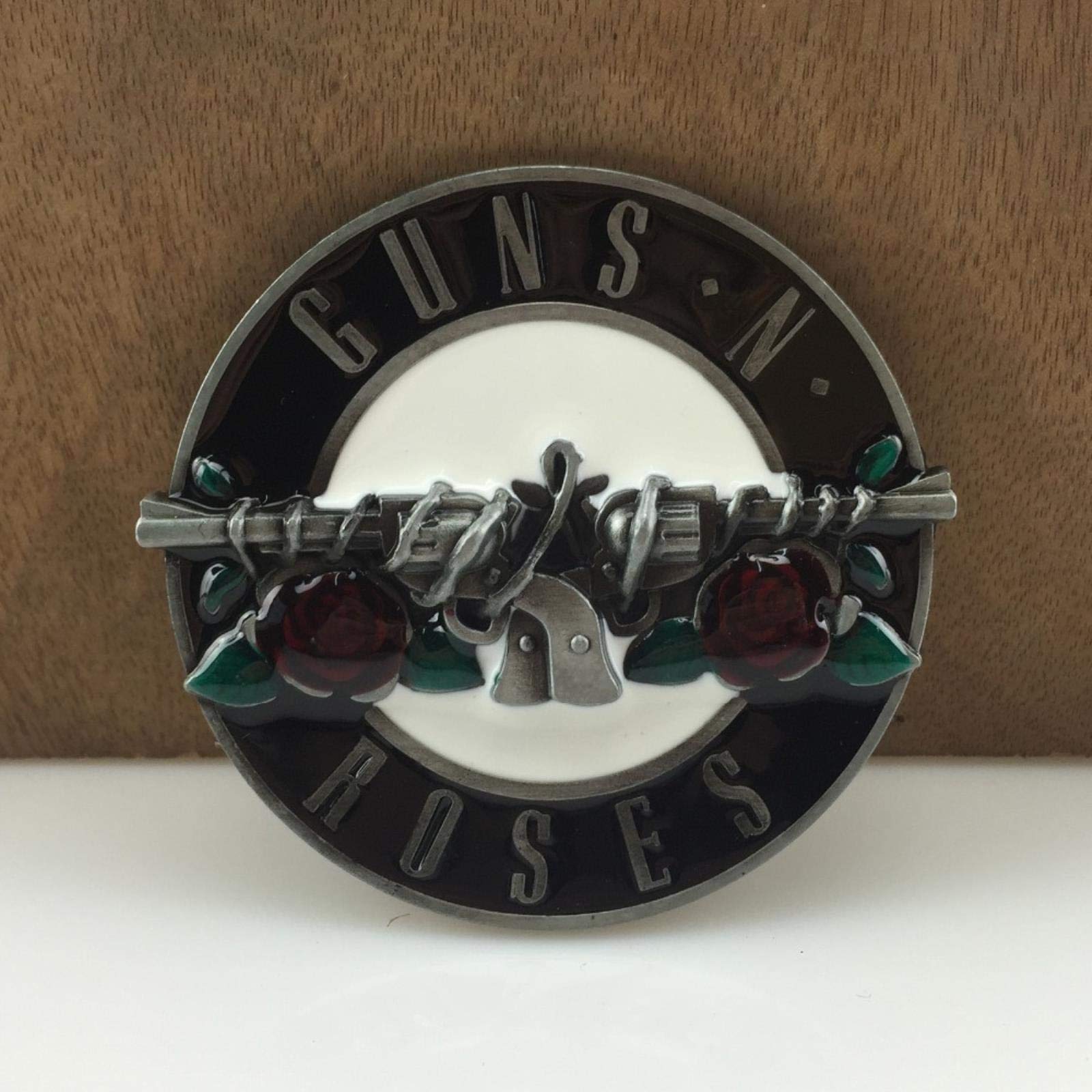 LPOK feature zinc alloy guns and roses music cowboy jeans gift belt buckle 03357-1 pewter finish 4cm width loop -default,a