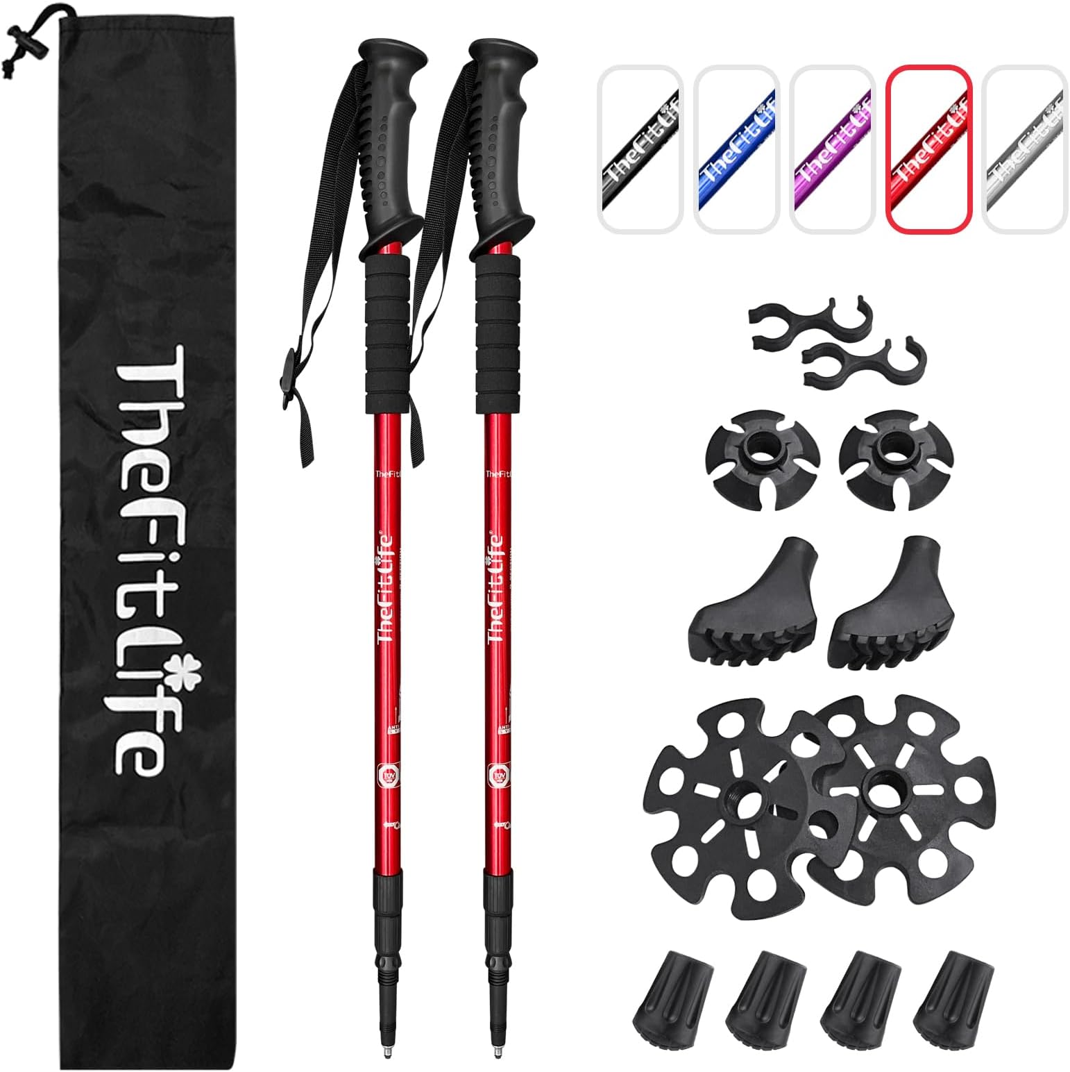 Hiking Walking Trekking Poles - 2 Pack With Antishock And Quick Lock System, Telescopic, Collapsible, Ultralight For Hiking, Camping, Mountaining, Backpacking, Walking, Trekking