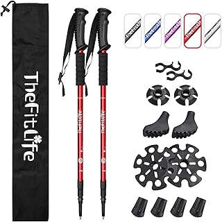 TheFitLife Hiking Walking Trekking Poles - 2 Pack With Antishock And Quick Lock System, Telescopic, Collapsible, Ultralight For Hiking, Camping, Mountaining, Backpacking, Walking, Trekking