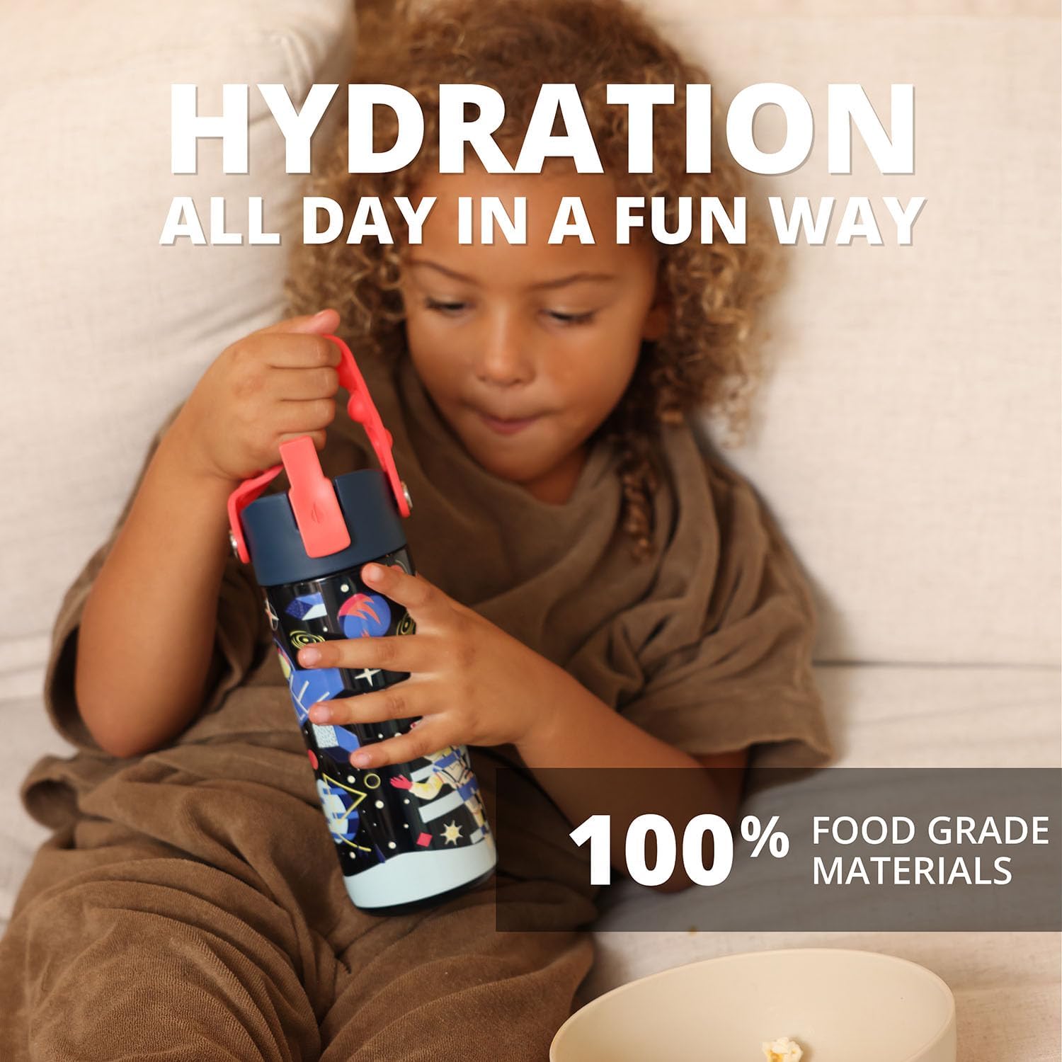 Elemental Water Bottles for Kids - Splash Kids Water Bottle for School with Pop-it Handle - BPA Free Tritan Plastic Water Bottle with Straw Leak Proof when Spout is Closed - Space - 18oz - Image 5