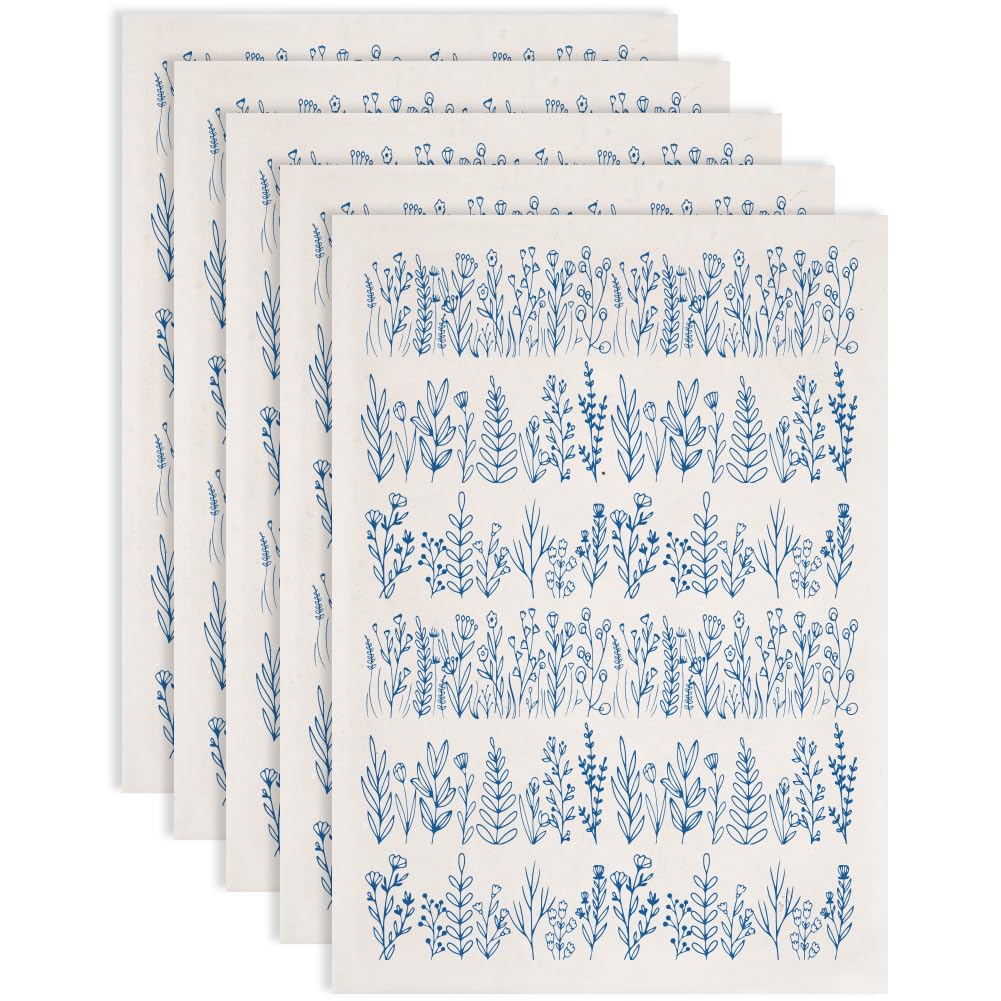 SUPERDANT 5PCS Cluster of Flowers Under Glaze Paper Transfer Leaves Plants Transfer Paper for Clay Ceramic Porcelain Underglaze Transfers for Pottery Enamel Decals Underglaze Decal Papers