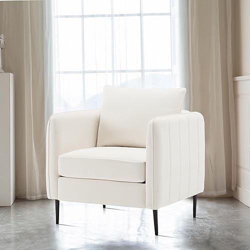 Miniatura 16 de Silla decorativa de piel sintética, sillón moderno de mediados de siglo para sala de estar, silla de lectura, sofá individual, cojín de espuma de