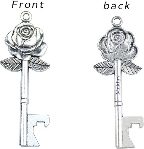 Miniatura 6 de Juego de 50 abridores de botellas con diseño de rosa con caja de dulces en estilo antiguo y vintage cinta francesa como regalo para suministros de