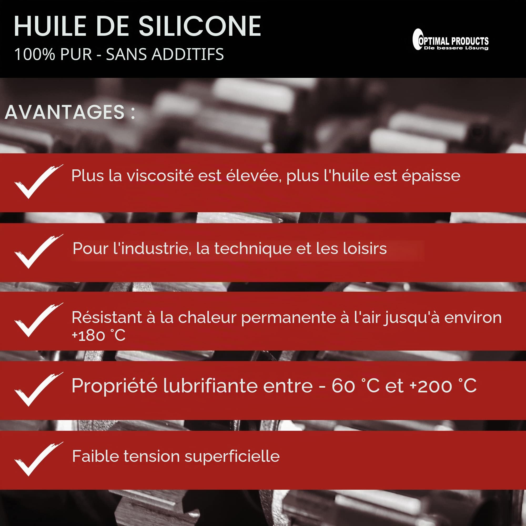 Optimal Products Huile de silicone 1 l I Silicone pur sans odeur I Huile lubrifiante pour métaux, plastiques et caoutchouc I 1 litre 100 cst