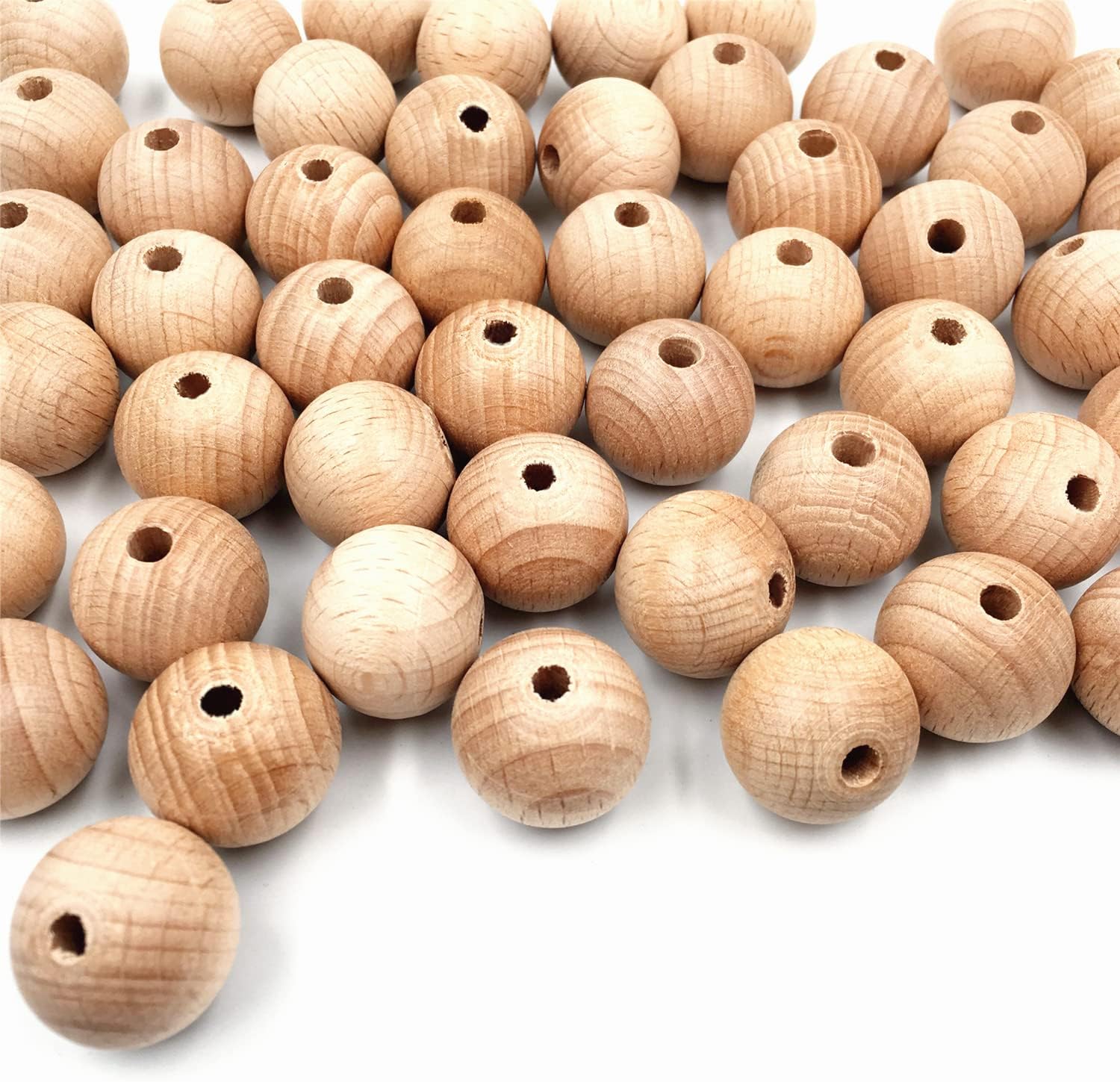 10Pcs 50mm Natural Beech Wood Rings Bundle with 50Pcs 20mm Natural Round Beech Wood Beads