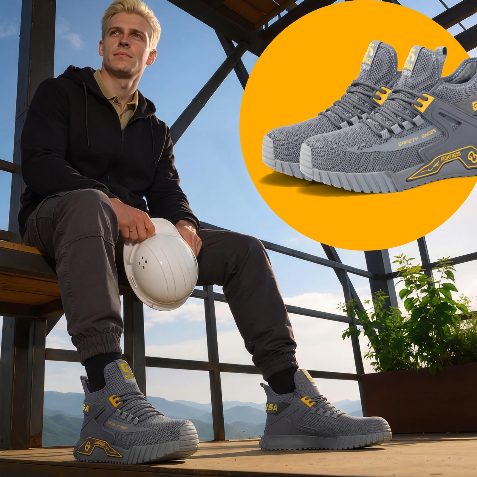 LAoutun Zapatillas de seguridad para hombre y mujer, con puntera de acero, transpirables, cómodas, ligeras, a prueba de pinchazos, puntera de acero industrial, botas de construcción