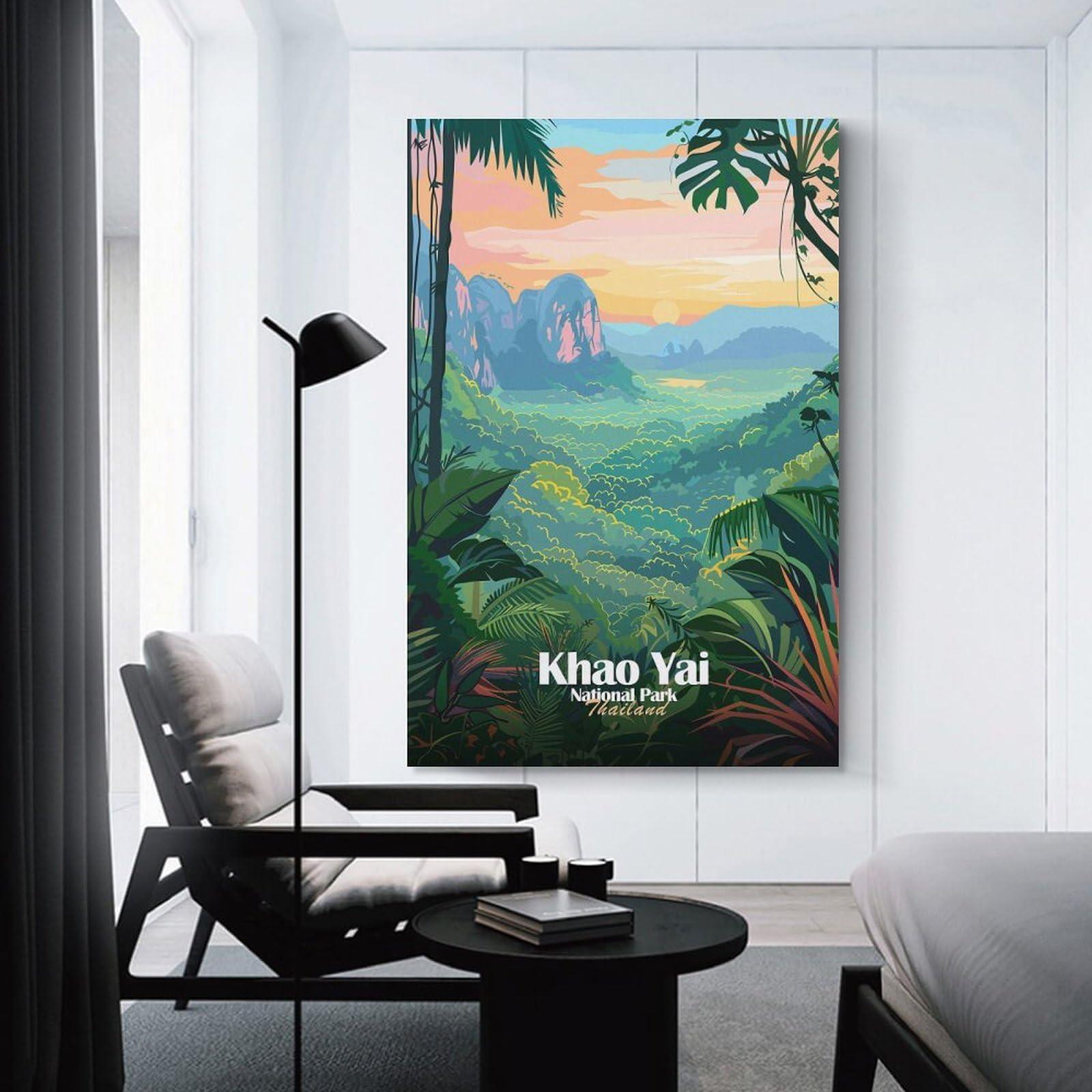 Junmoney Unframe-Style-18-1 Canvas Wall Decor Khao Yai National Park Thailand Illustration, 16X24inch(40X60cm), For Home Lounge, Bedroom Or Reading Nook, Eye Catching Artwork For Blank Walls