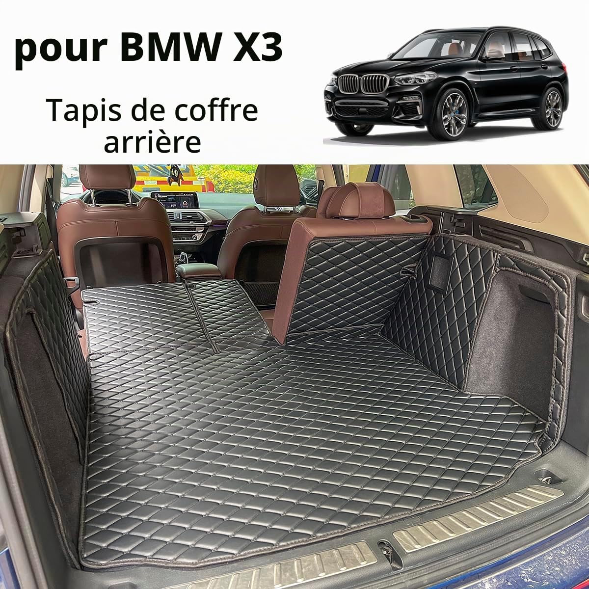 Tapis de coffre compatible avec BMW X3 G01 2018-2024 et doublures de coffre à dossier arrière toutes saisons (ne convient pas au X3 xDrive 30e)