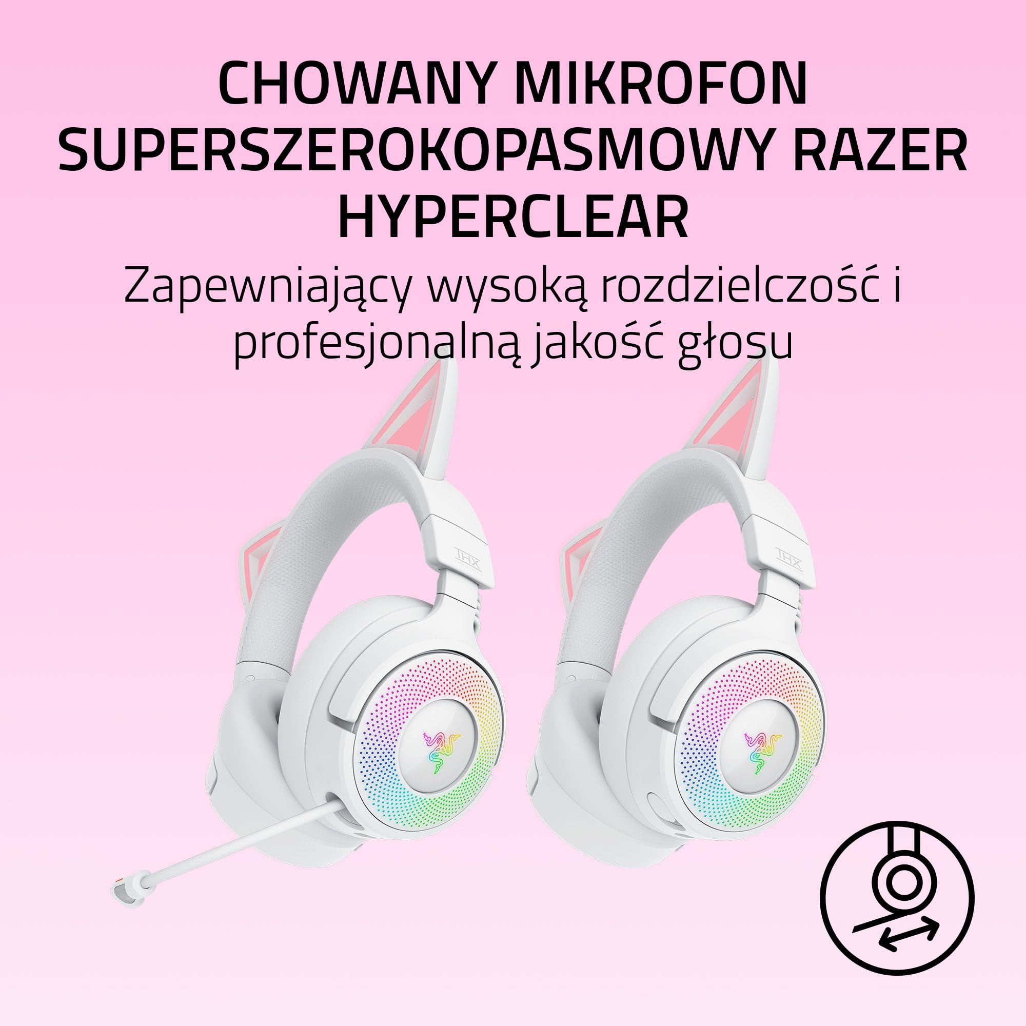 Razer Kraken Kitty V3 Pro – bezprzewodowy zestaw słuchawkowy RGB Kitty do gier – reaktywne uszy kota do streamowania – Triforce 40 mm Przetwornik – Hyperspeed Wireless i Bluetooth | Biały