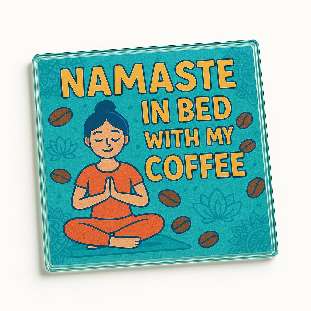 Acrylic Coaster Gift Featuring Playful Yoga & Coffee Design - Zen Brew Bliss Home Decor for Coffee Lovers' Relaxation