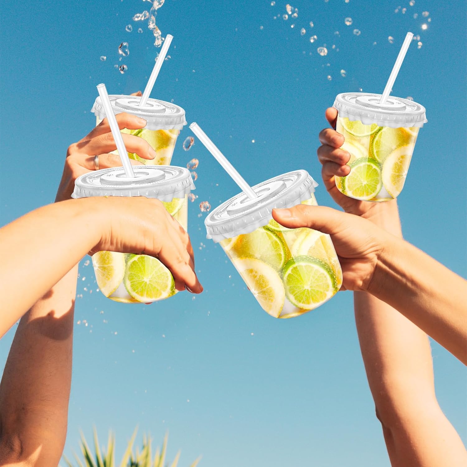 12oz Disposable Stemless Glasses with Flat Lids and Straws,PET Disposable Drinking Cups,Clear Plastic Wine Glasses for Parties Birthday,Wedding,Meeting,Christmas Party Supplies. (100, Transparent) - Image 4