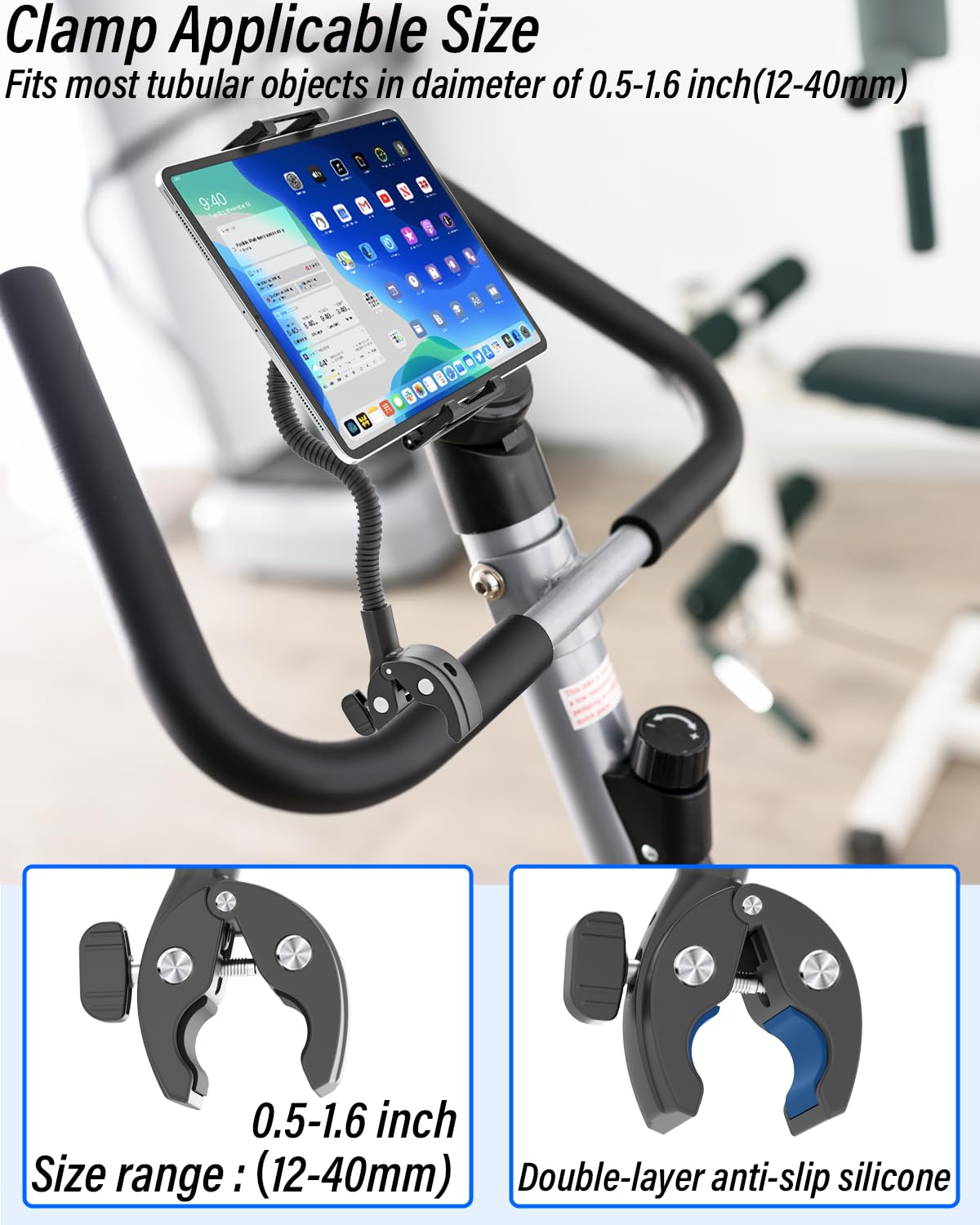 Supporto per tablet in alluminio, a collo di cigno fino a 15,6 pollici, regolabile a 360°, per cellulare e tablet, iPad Pro/Air/Mini, Galaxy, iPhone