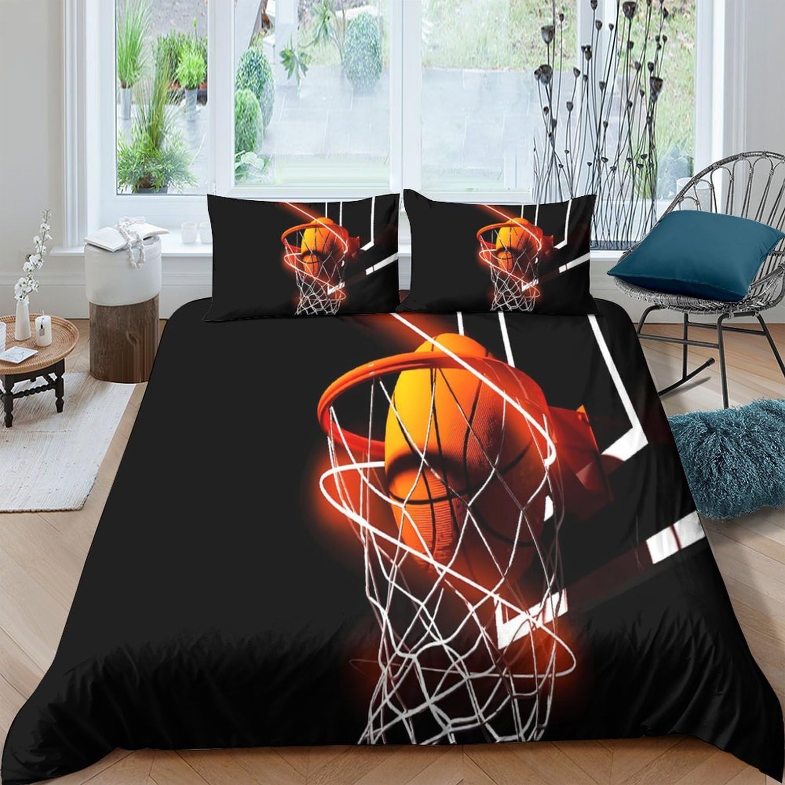 Ctjqhvkz Style-4 3D Printed Basketball Hoop Fitted Sheet Microfiber Soft Breathable Fireball Bed Cover For Bedroom Guest Room Decor Single（135X200cm）