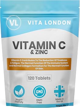Vitamin C & Zinc 1200mcg | 120 High Strength Vegan Tablets Not Capsule or Powder | Made in UK | for Normal Immune System | Supplement for Men & Woman
