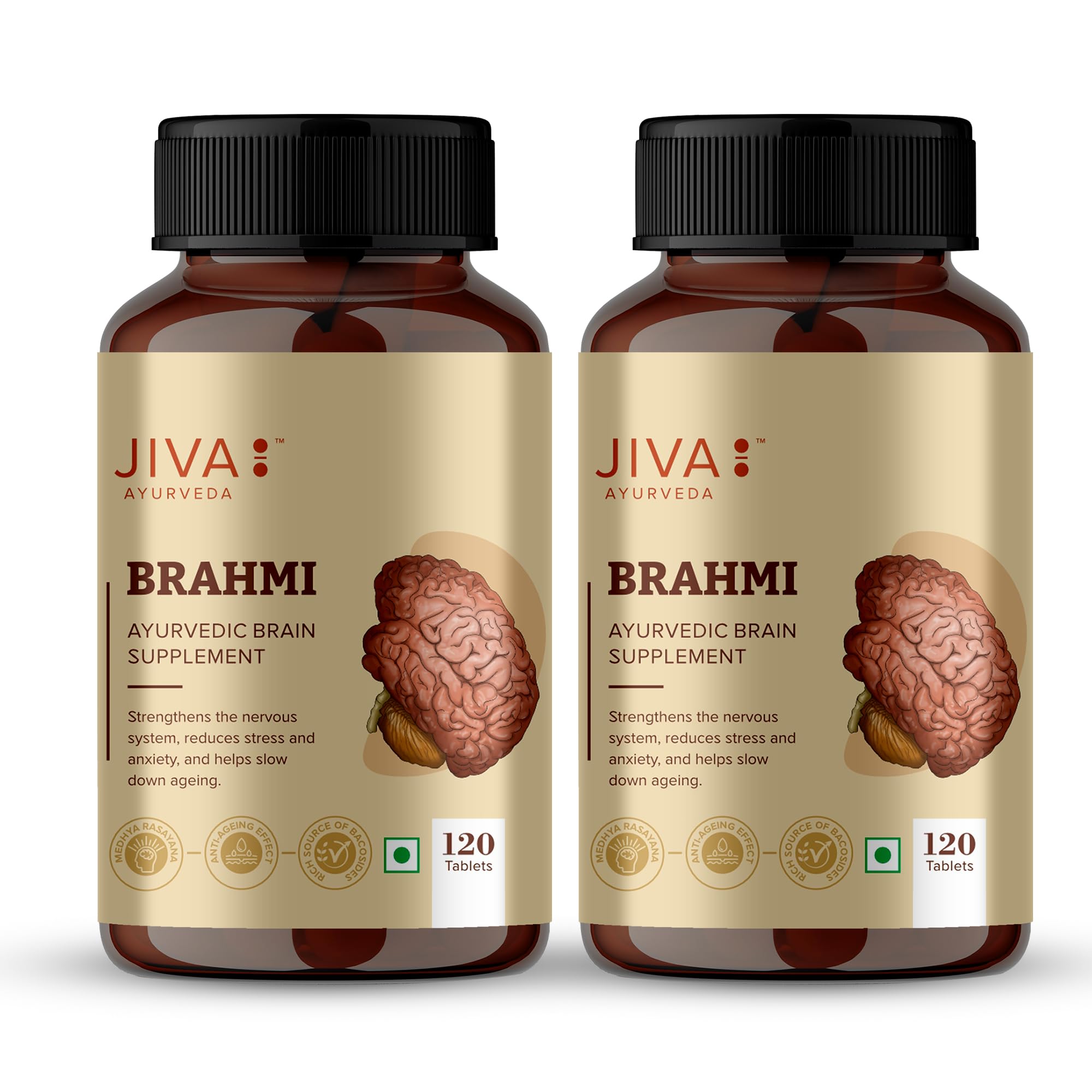 Jiva Brahmi Tablets - Mind Wellness - Strengthens Nervous System - 120 tablets - Pack of 2